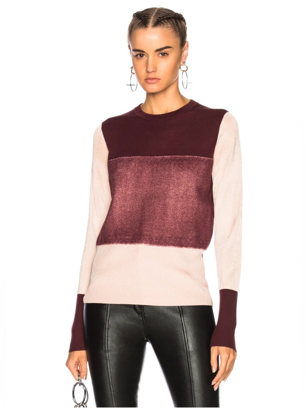 Rag & Bone Marissa Merino Wool Rose Red Dust Color Block Indie Crew Sweater Sz M